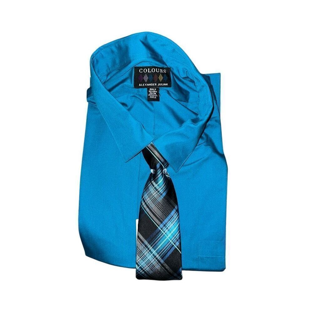 NWT COLOURS BY ALEXANDER JULIAN Teal Long Sleeve & Tie Collared Shirt Size 4XLT